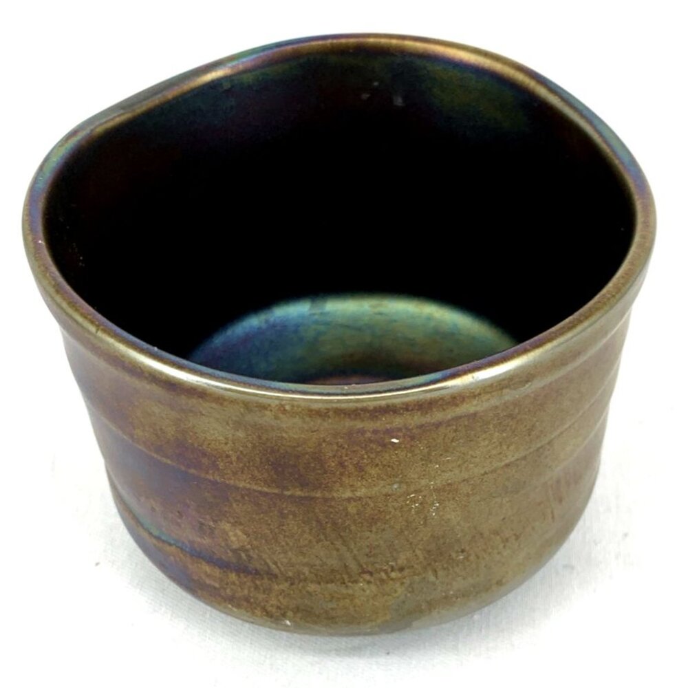 Raku Art Pottery Bowl Iridescent Glaze Oil Slick Round 4" Studio